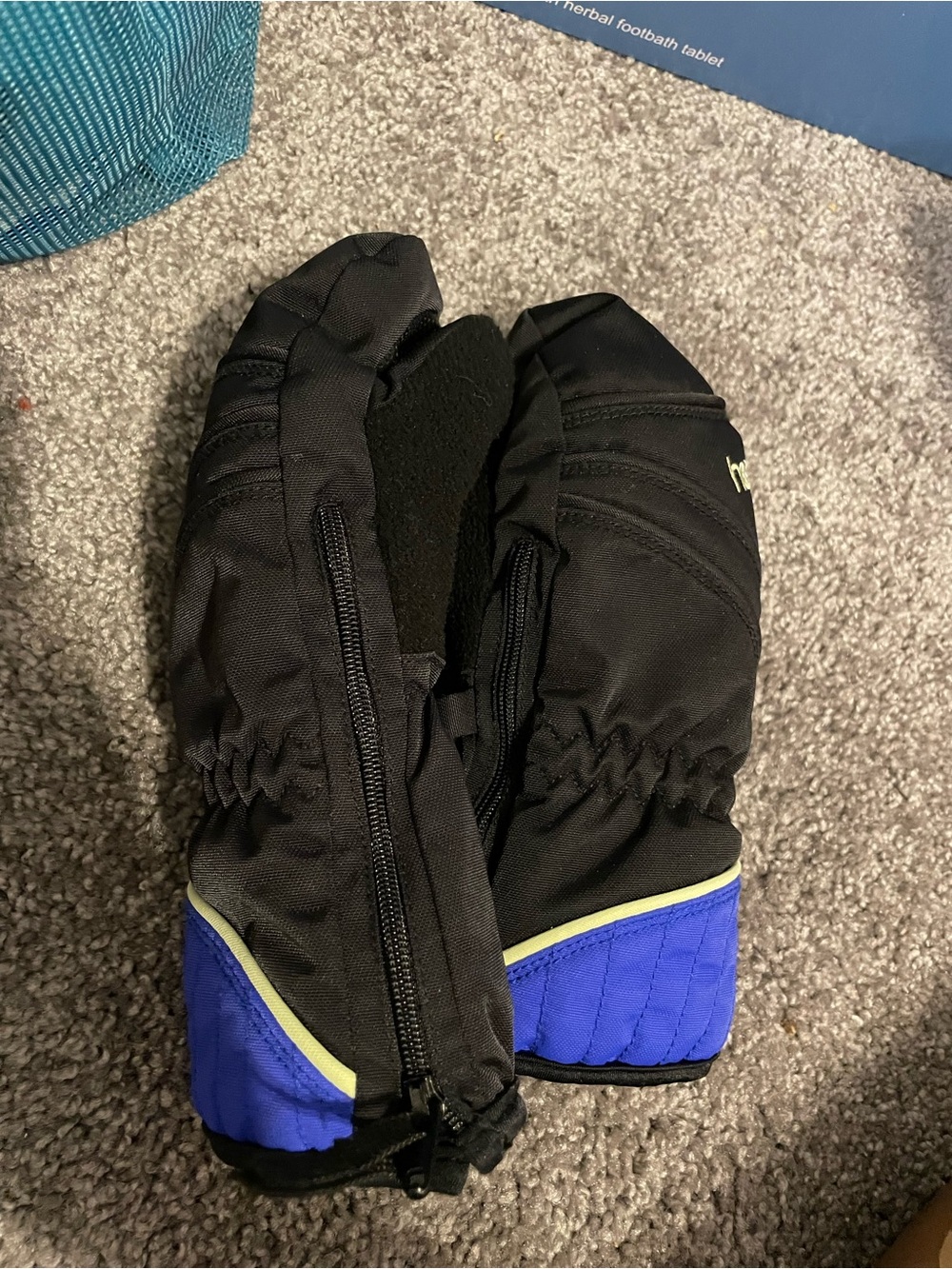 Kids Black and Blue Winter Mittens - toddlers Cold-Weather Gloves
